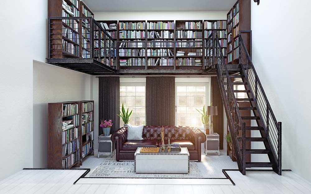 Bespoke Modern Library on Two Floors