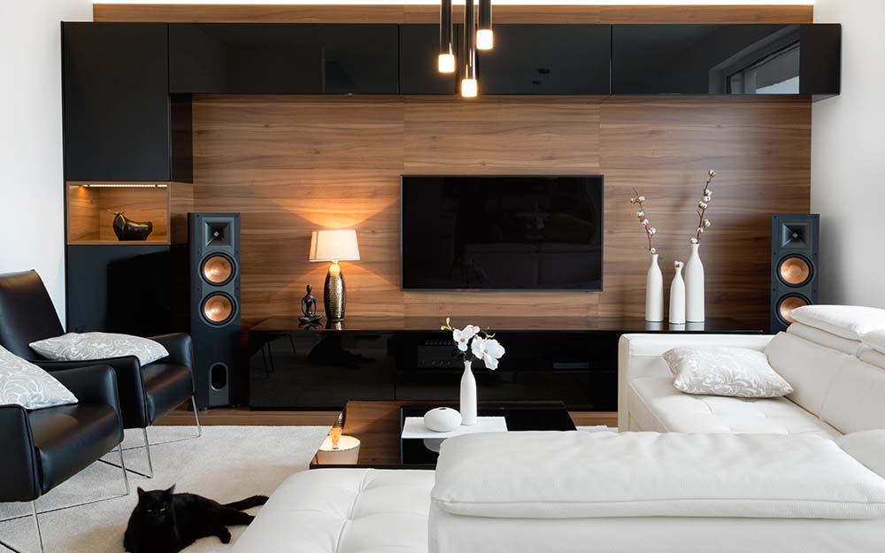 Modern Living Room with Wooden Feature Wall